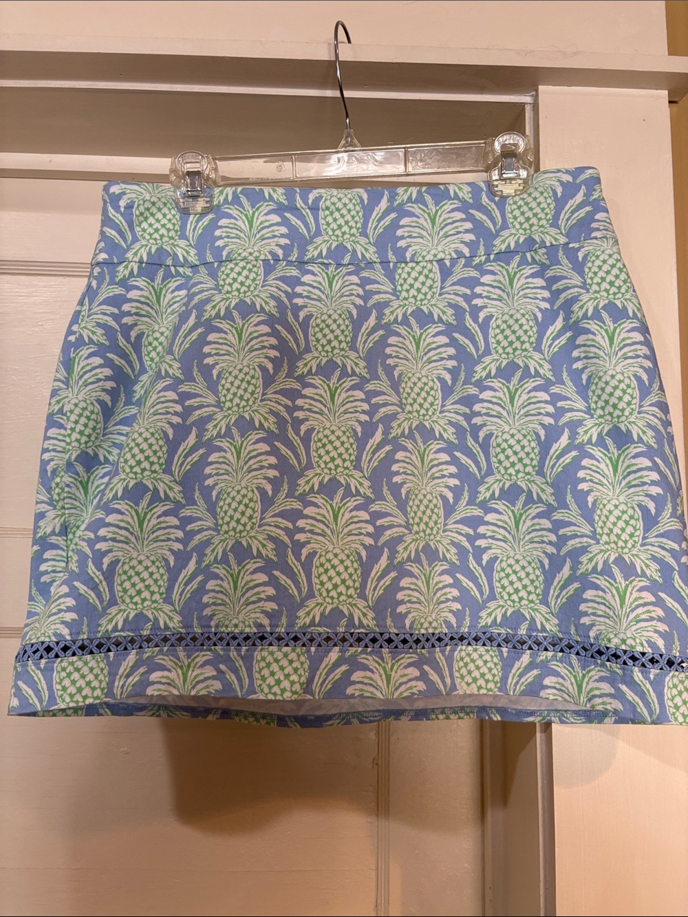 crown & ivy Blue Mini Skirt with Green Pineapple Print